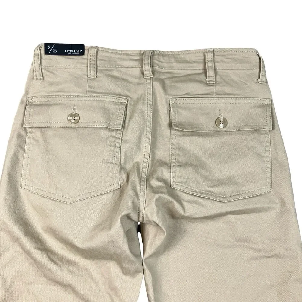 Liverpool Utility Pants Womens 2/26 Khaki Cotton Cropped Outdoors Granola Girl